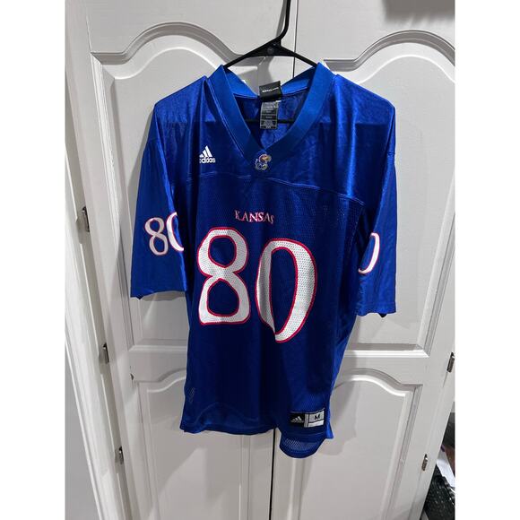 VTG Kansas Jayhawks Football Jersey #80 Adidas Blue NCAA KU Medium Mens College - Picture 1 of 10